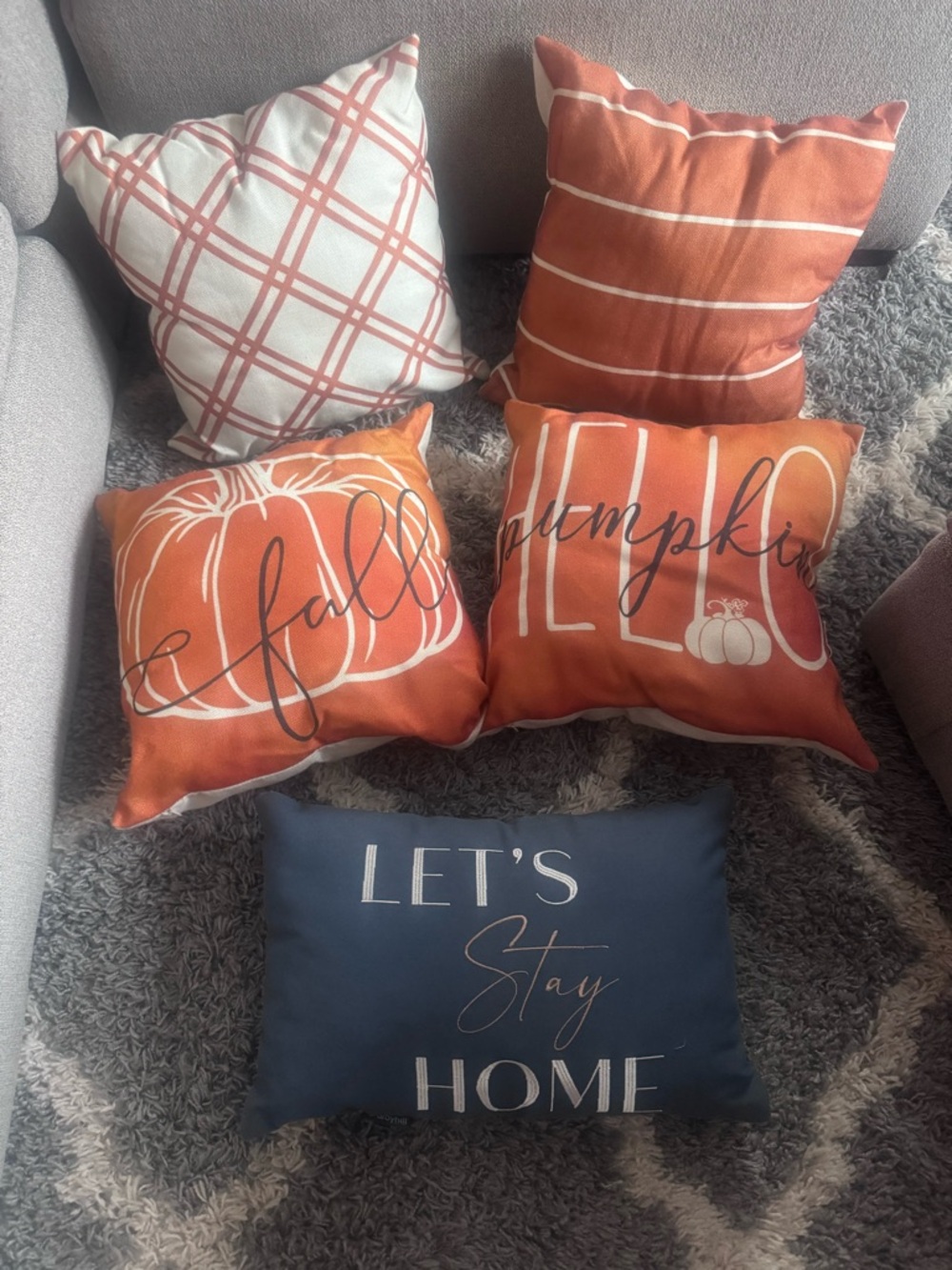 Autumn Pumpkin Decorative Throw Pillow Set - Orange & Navy